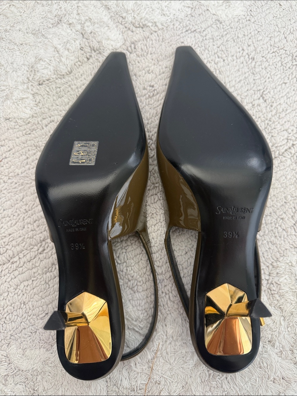 Saint Laurent Brown Patent Leather Slingback Pumps - Picture 4 of 5